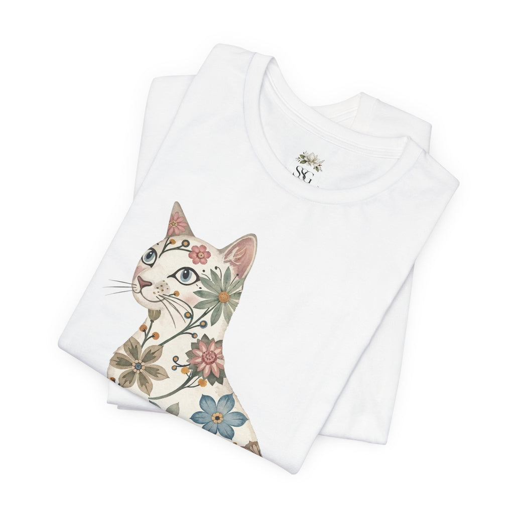 Floral Cat T-Shirt — Vintage Botanical Kitty Tee