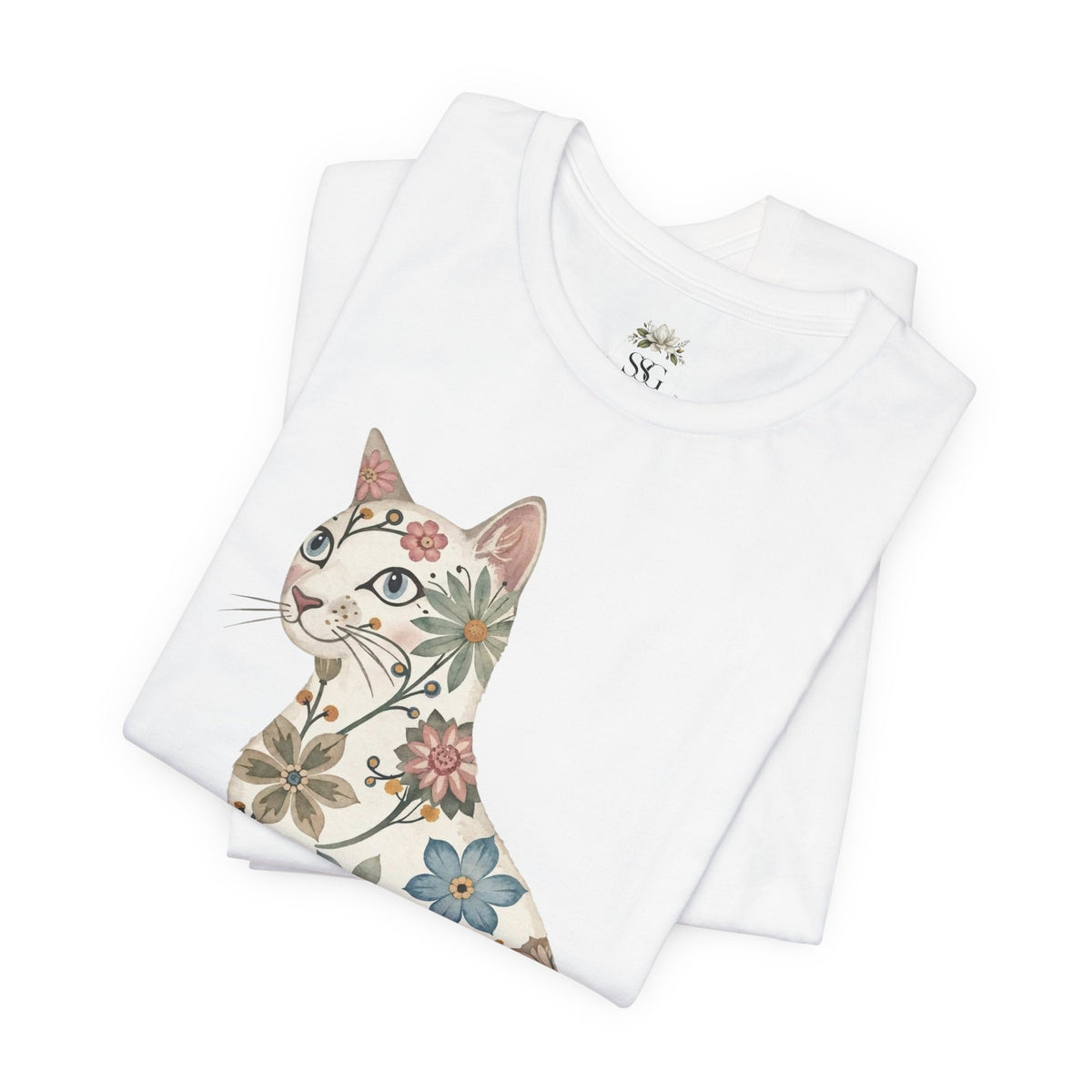 Floral Cat T-Shirt — Vintage Botanical Kitty Tee