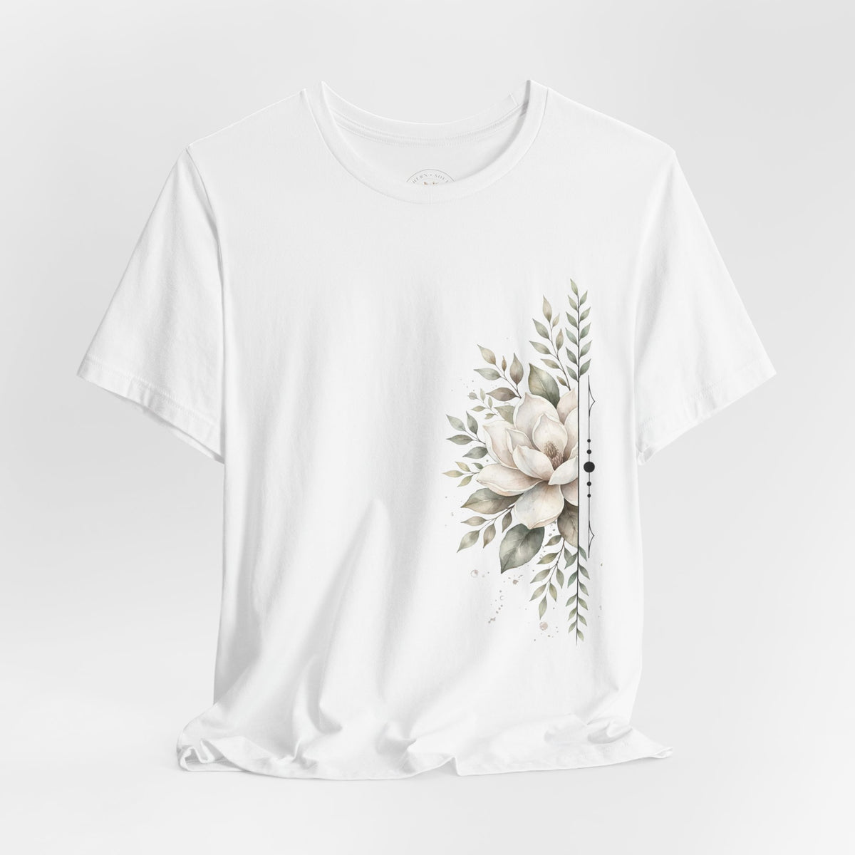 Floral Magnolia Tee — Minimal Side Bouquet T-Shirt
