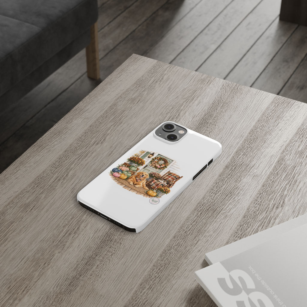 Autumn Porch Phone Case — Golden Retriever & Pumpkin Fall Design