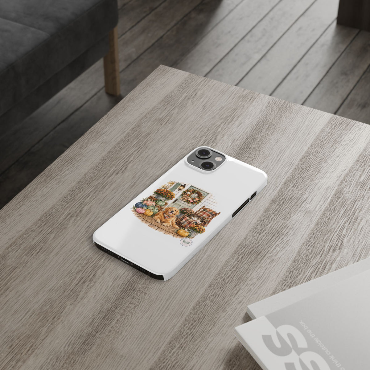 Autumn Porch Phone Case — Golden Retriever & Pumpkin Fall Design