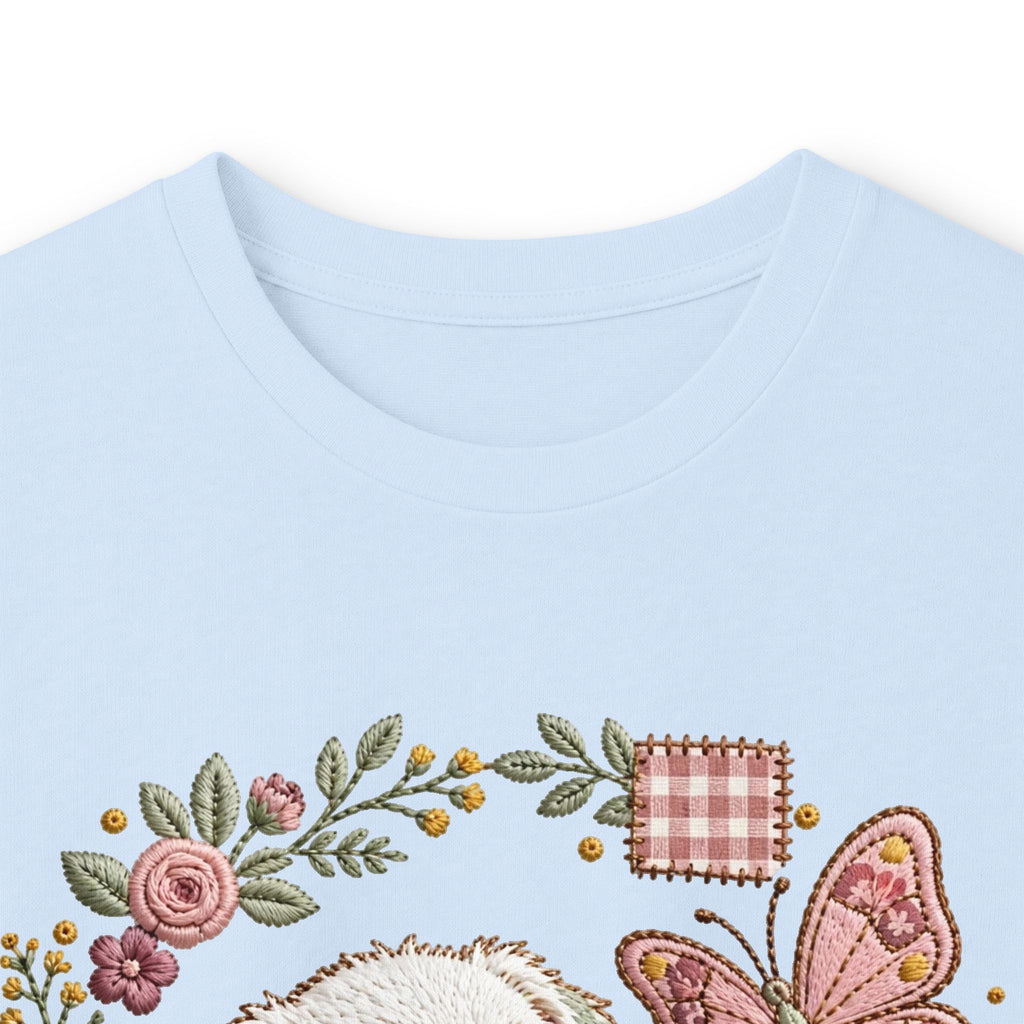 Cute Puppy Wreath Long Sleeve Tee — Floral Paw & Butterfly Design