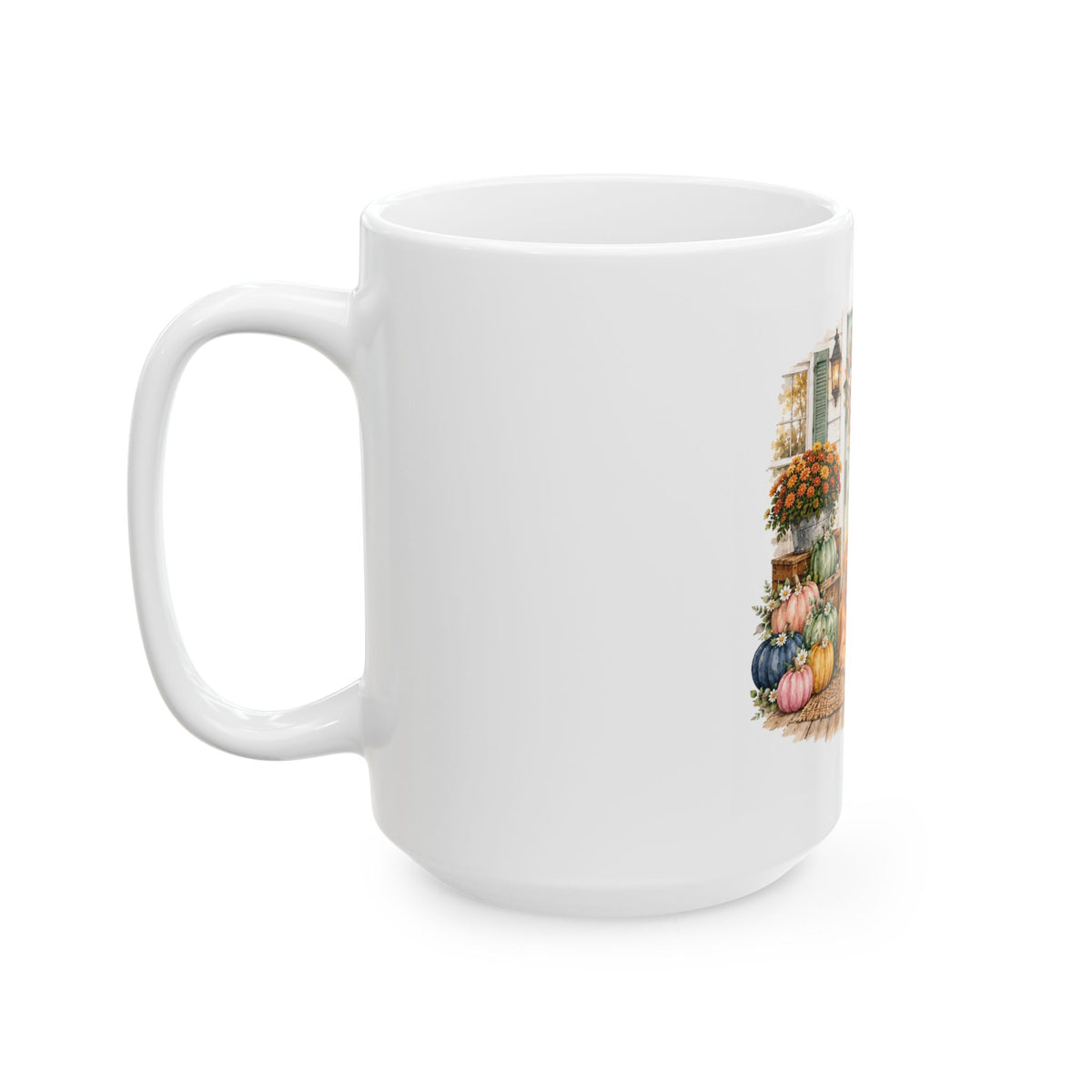 Autumn Porch Golden Retriever Ceramic Mug – Fall Pumpkin & Plaid Coffee Cup (11oz/15oz)