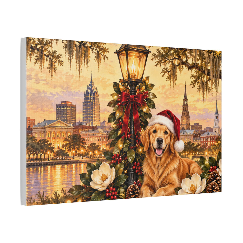 Golden Retriever with Santa Hat Satin Canvas Mobile Alabama Landscape - view 18
