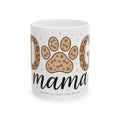 Dog Mama ceramic mug with leopard paw print design