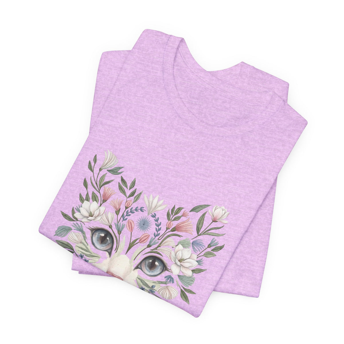 Floral Cat Face Tee — Watercolor Kitty Floral Illustration T-Shirt