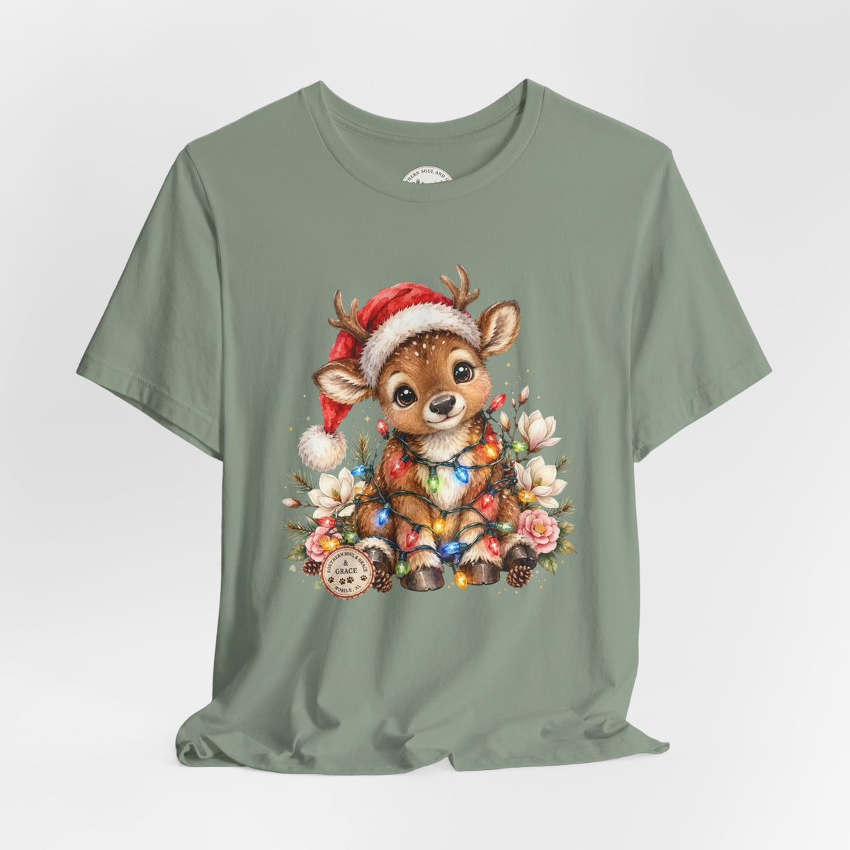 Christmas Reindeer Tee — Cute Baby Reindeer in Santa Hat Holiday T-Shirt