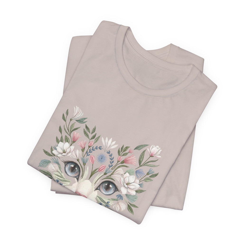 Floral Cat Face Tee — Watercolor Kitty Floral Illustration T-Shirt