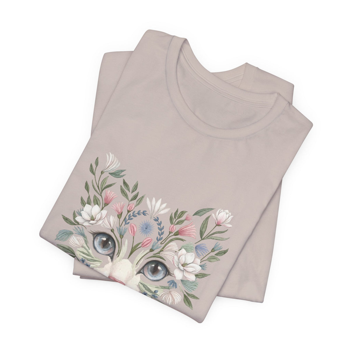 Floral Cat Face Tee — Watercolor Kitty Floral Illustration T-Shirt