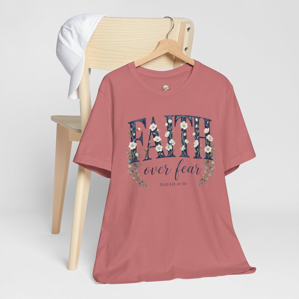 Faith Over Fear T‑Shirt — Floral Scripture Tee (Isaiah 41:10)