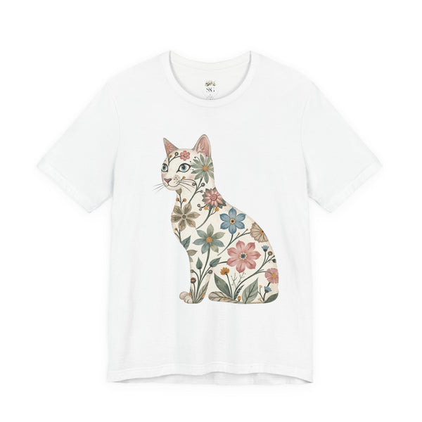 Floral Cat T-Shirt — Vintage Botanical Kitty Tee