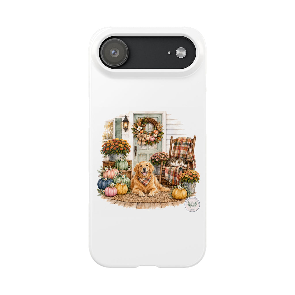 Autumn Porch Phone Case — Golden Retriever & Pumpkin Fall Design