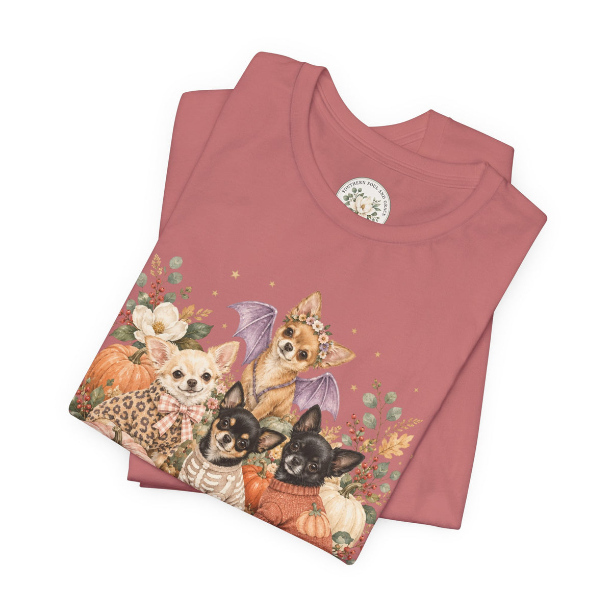 Halloween Puppies Pumpkin Tee — Cute Dogs in Costumes Fall T-Shirt