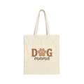 Dog Mama canvas tote bag with leopard paw print