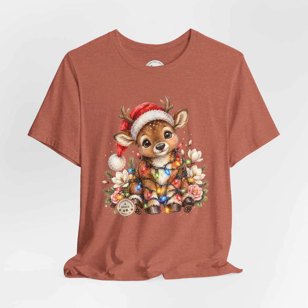 Christmas Reindeer Tee — Cute Baby Reindeer in Santa Hat Holiday T-Shirt