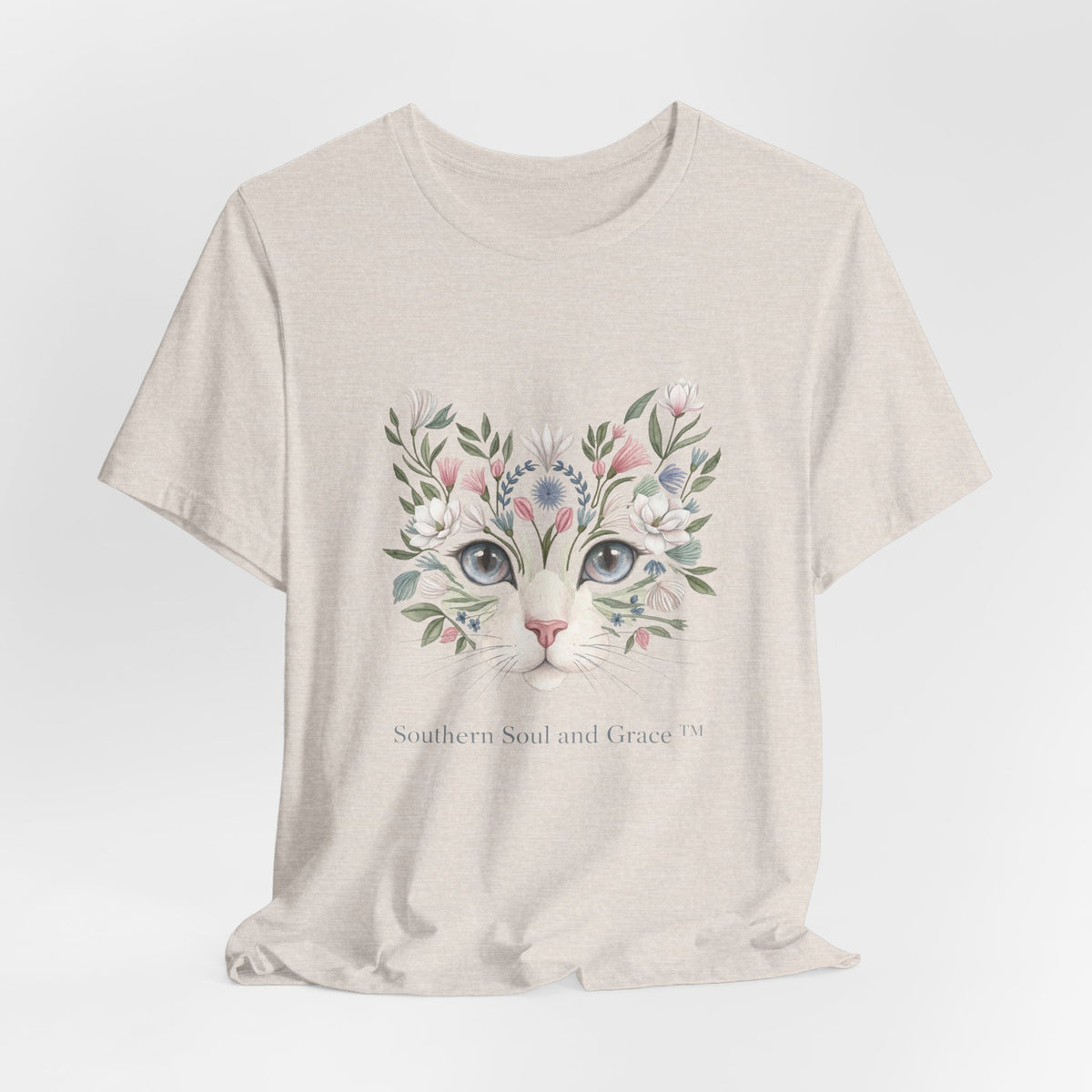 Floral Cat Face Tee — Watercolor Kitty Floral Illustration T-Shirt