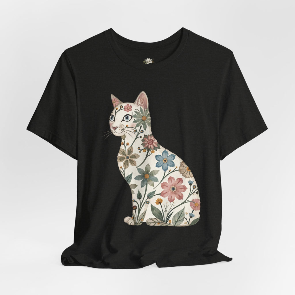 Floral Cat T-Shirt — Vintage Botanical Kitty Tee