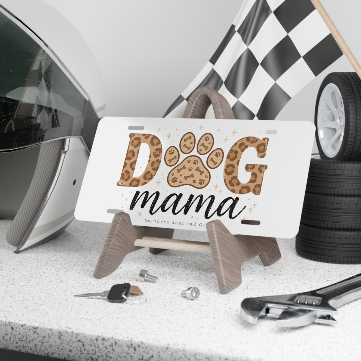 Dog Mama Leopard Paw Vanity Plate — Decorative Pet Lover License Plate