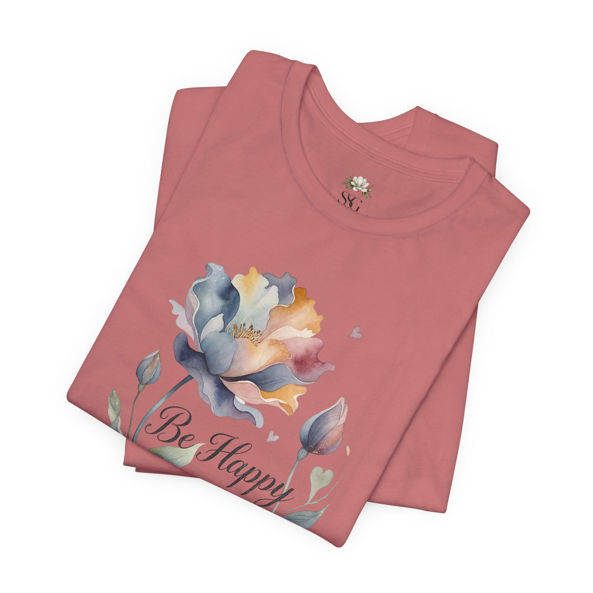 Be Happy Floral Tee — Watercolor Flowers Inspirational Quote T-Shirt