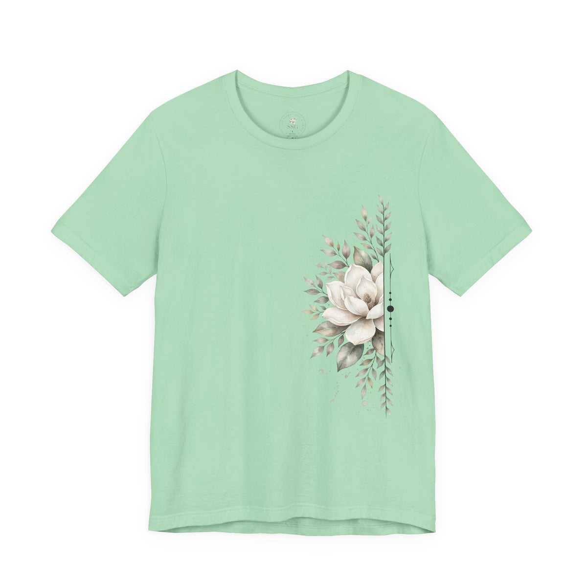 Floral Magnolia Tee — Minimal Side Bouquet T-Shirt