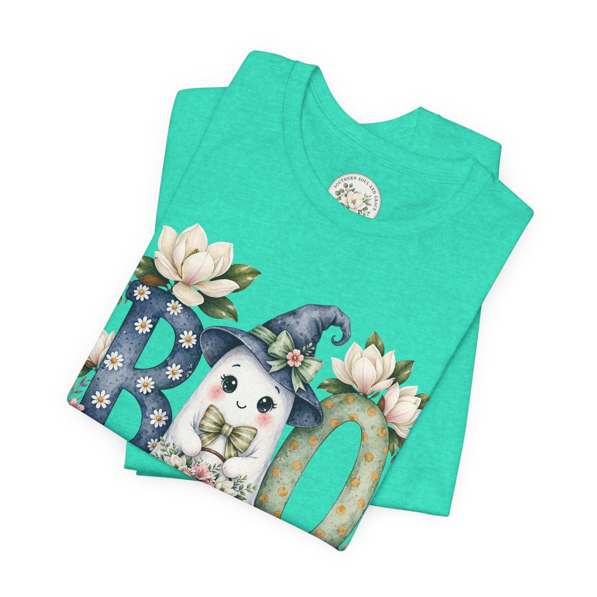 Boo Floral Ghost Tee — Cute Halloween Ghost & Pumpkin Shirt
