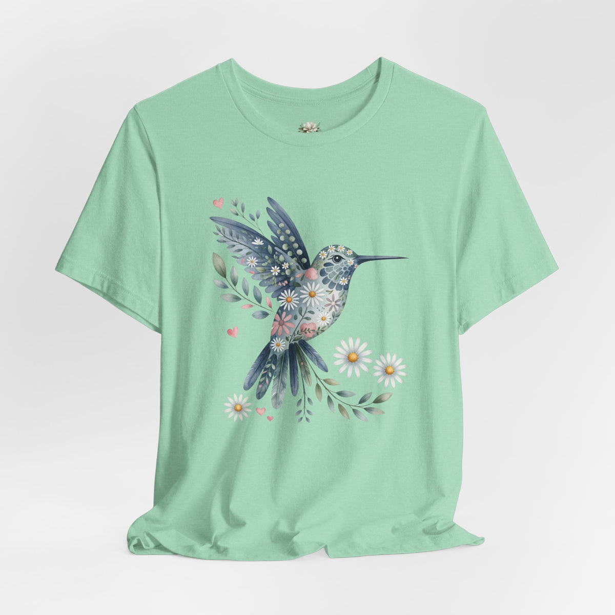 Floral Hummingbird Tee — Watercolor Bird Graphic T-Shirt