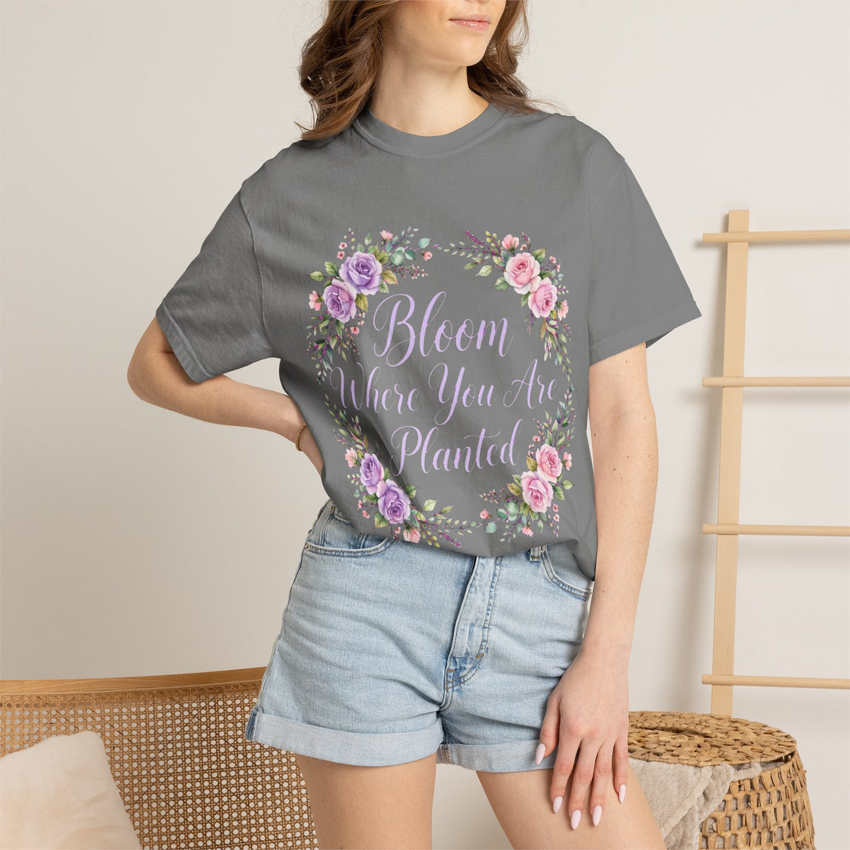 Bloom Where You Are Planted T-shirt | Floral Wreath, Inspirational Quote