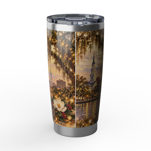 20oz Tumbler — Christmas Golden Retriever Holiday Lantern Design Mobile Alabama Landscape