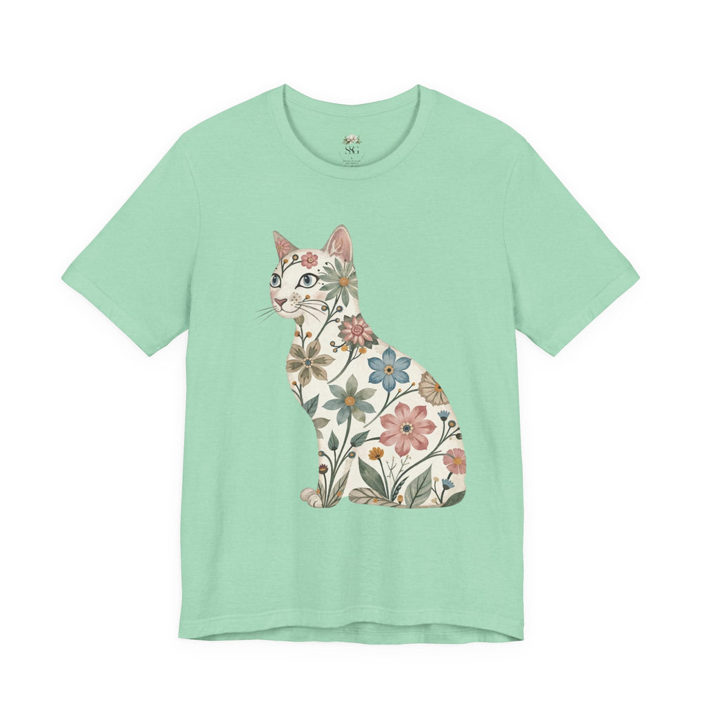 Floral Cat T-Shirt — Vintage Botanical Kitty Tee