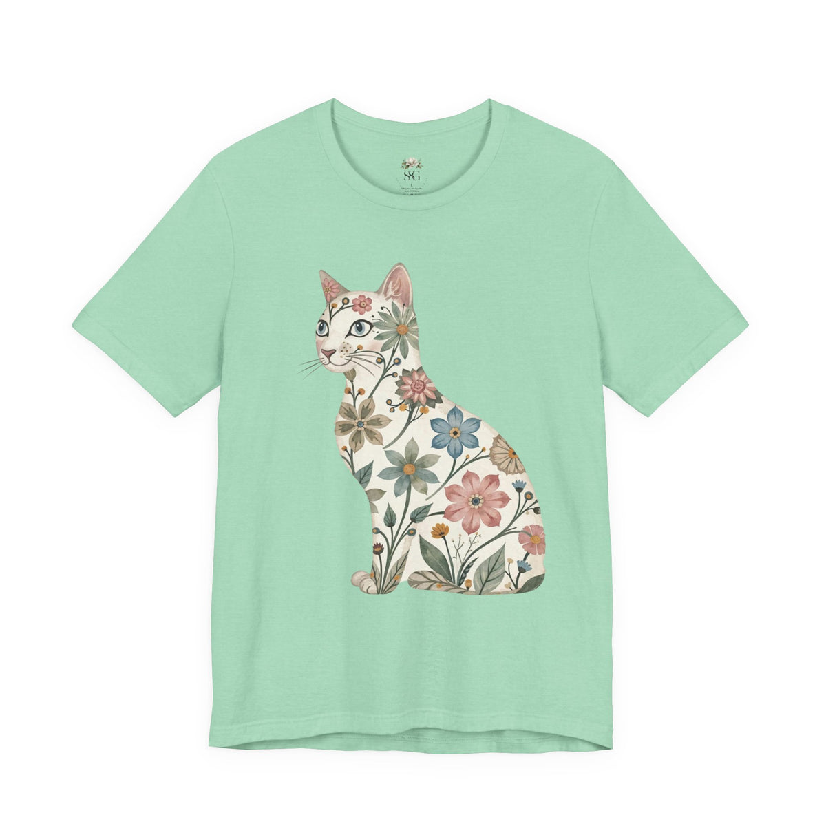 Floral Cat T-Shirt — Vintage Botanical Kitty Tee