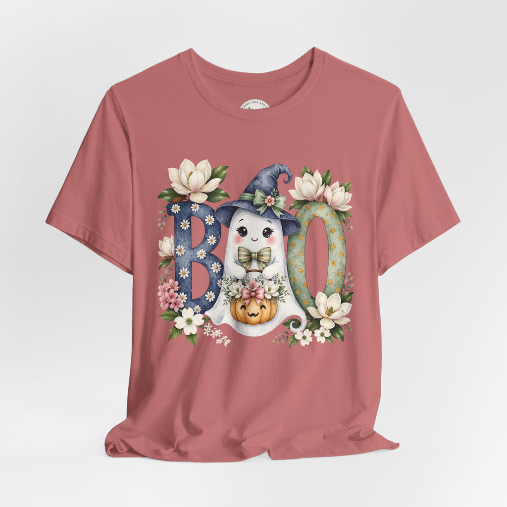 Boo Floral Ghost Tee — Cute Halloween Ghost & Pumpkin Shirt