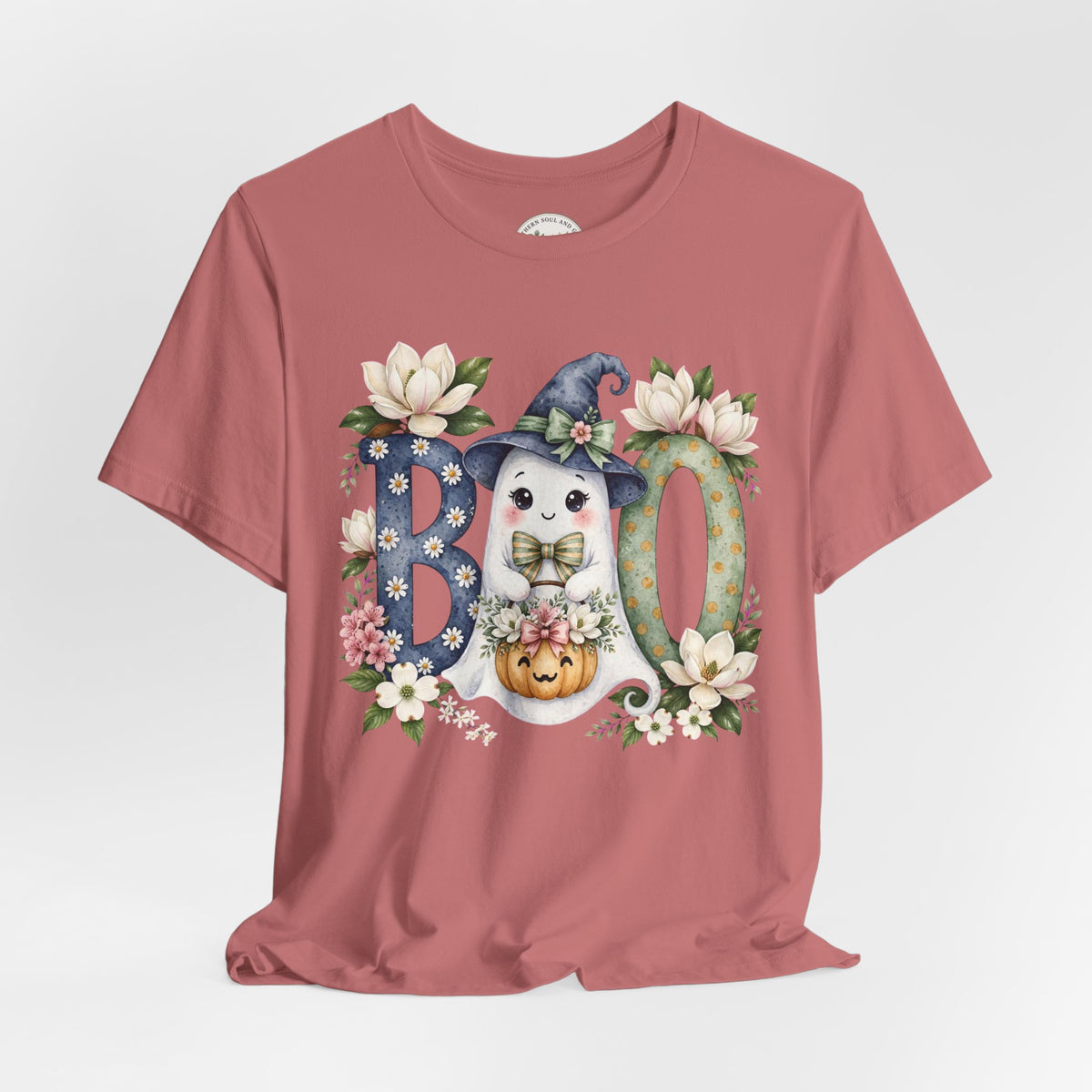 Boo Floral Ghost Tee — Cute Halloween Ghost & Pumpkin Shirt