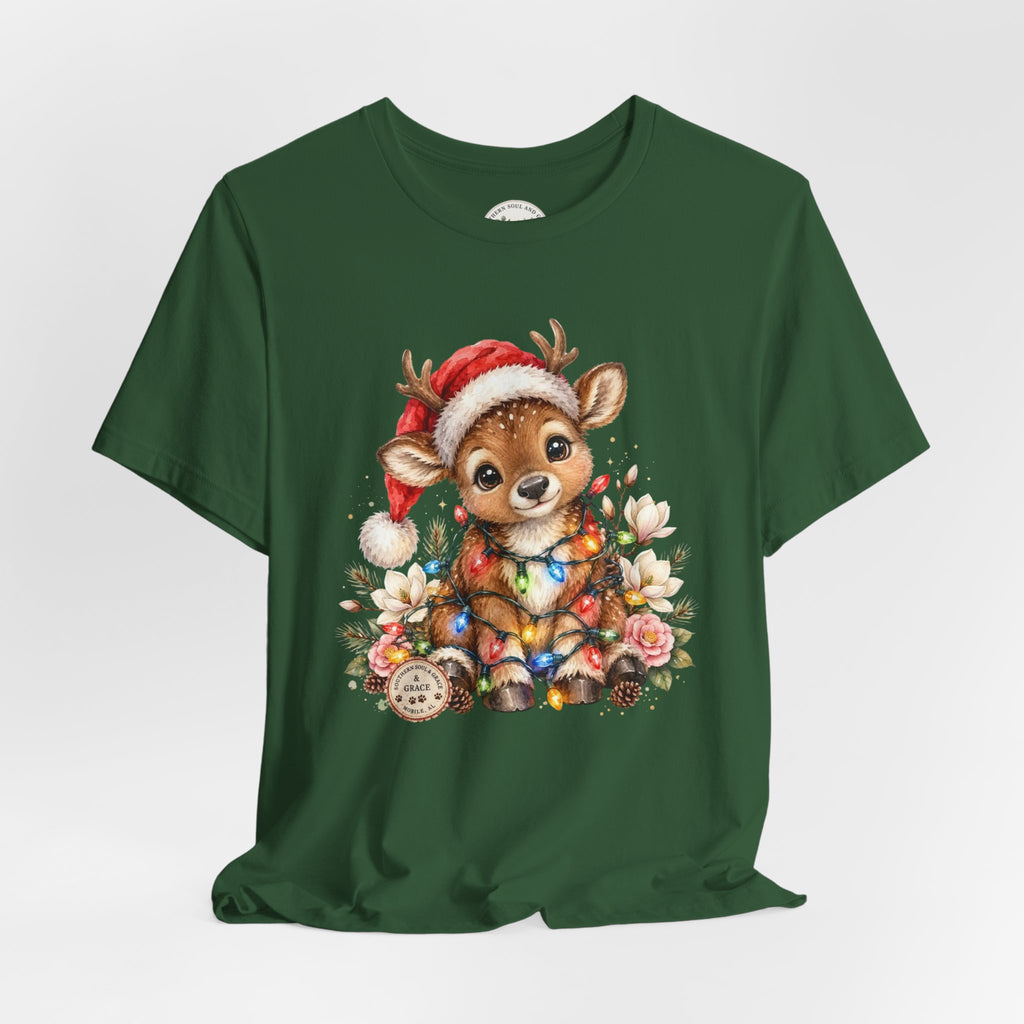 Christmas Reindeer Tee — Cute Baby Reindeer in Santa Hat Holiday T-Shirt