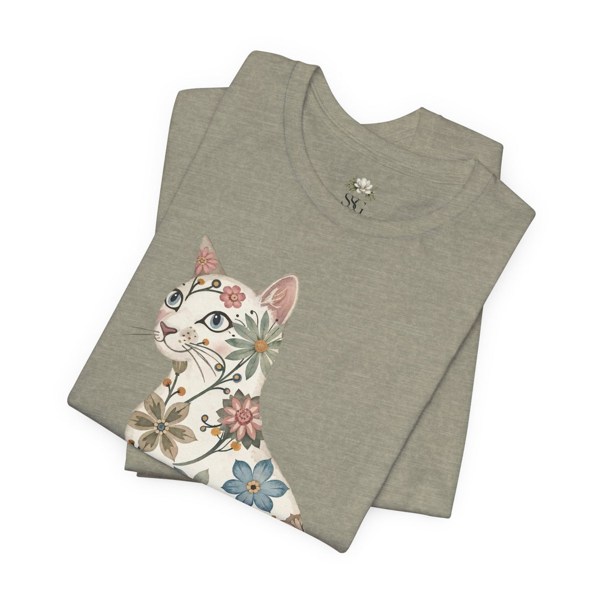 Floral Cat T-Shirt — Vintage Botanical Kitty Tee