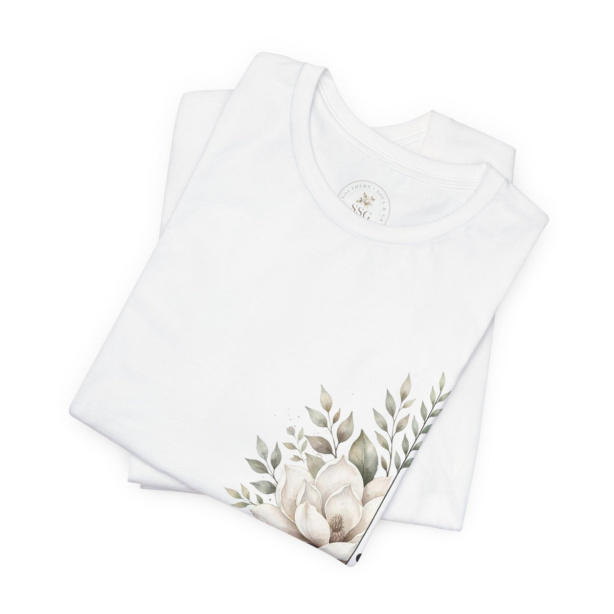 Floral Magnolia Tee — Minimal Side Bouquet T-Shirt