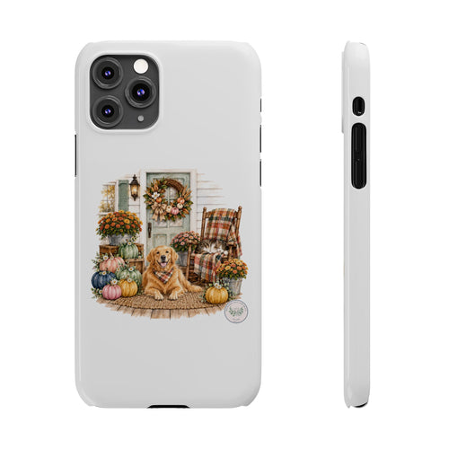 Autumn Porch Phone Case — Golden Retriever & Pumpkin Fall Design