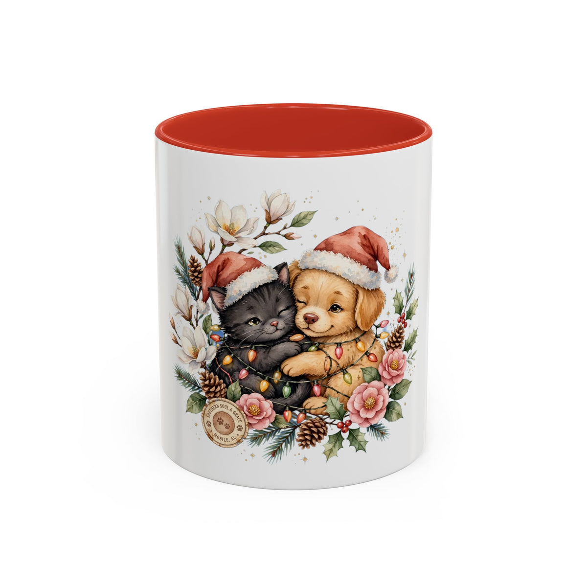 Cute Christmas Puppies & Kittens Accent Coffee Mug (11/15oz)