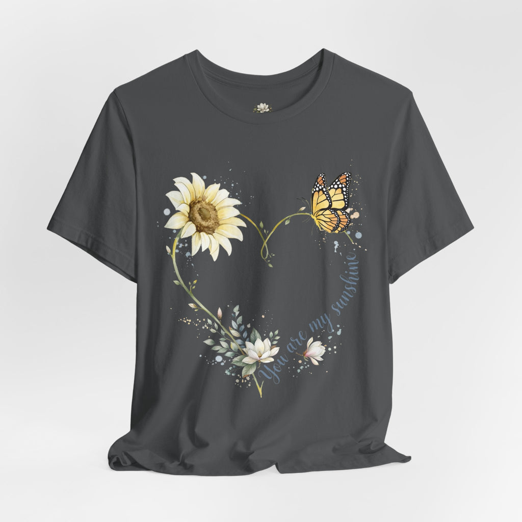 Sunflower & Butterfly Heart Tee — "You are my sunshine" Floral Graphic T-Shirt