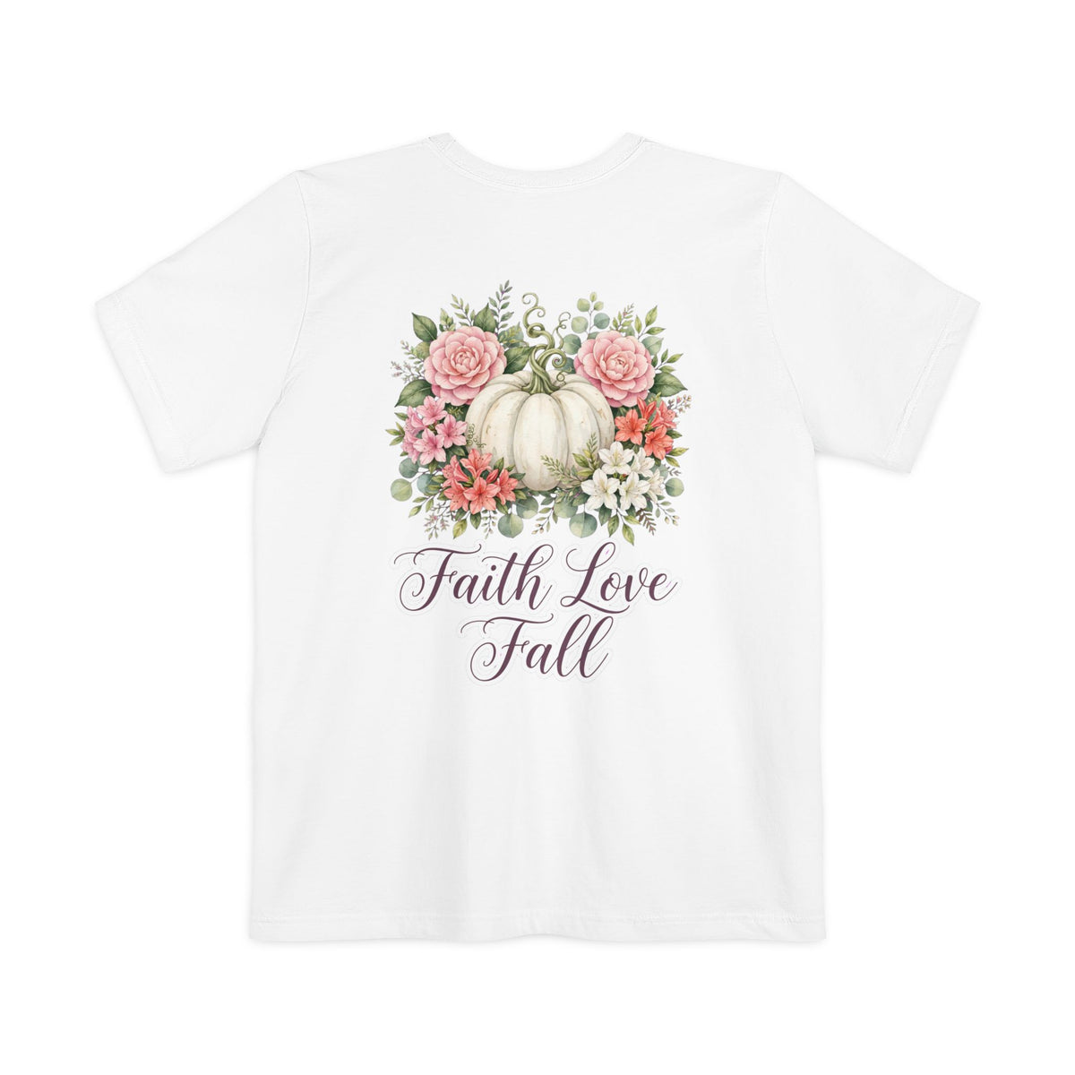 Faith Love Fall Pocket T-Shirt — Floral Pumpkin Autumn Tee