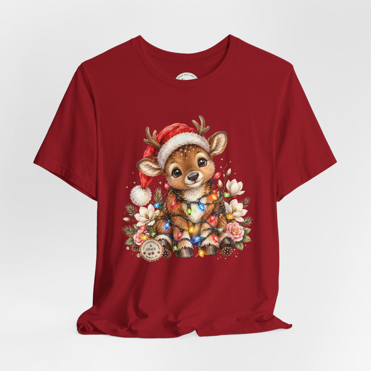 Christmas Reindeer Tee — Cute Baby Reindeer in Santa Hat Holiday T-Shirt