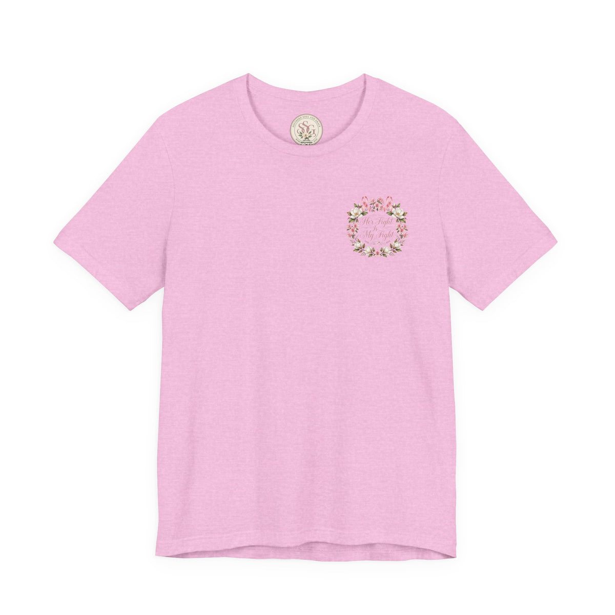 Breast Cancer Awareness Tee — "Her Fight Is My Fight" Floral Ribbon T-Shirt - view 3