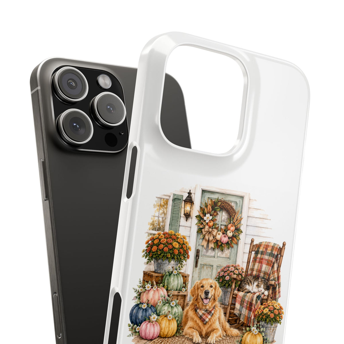 Autumn Porch Phone Case — Golden Retriever & Pumpkin Fall Design