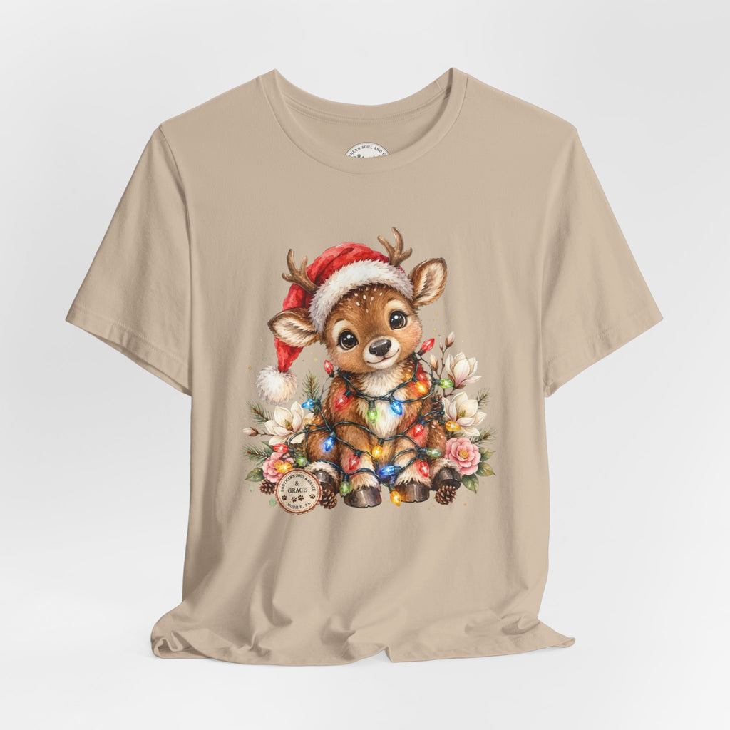 Christmas Reindeer Tee — Cute Baby Reindeer in Santa Hat Holiday T-Shirt