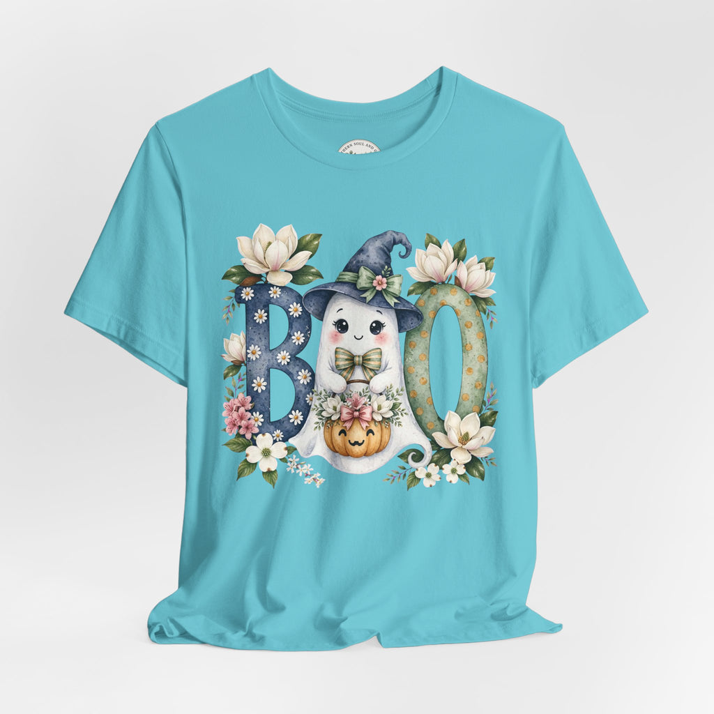 Boo Floral Ghost Tee — Cute Halloween Ghost & Pumpkin Shirt