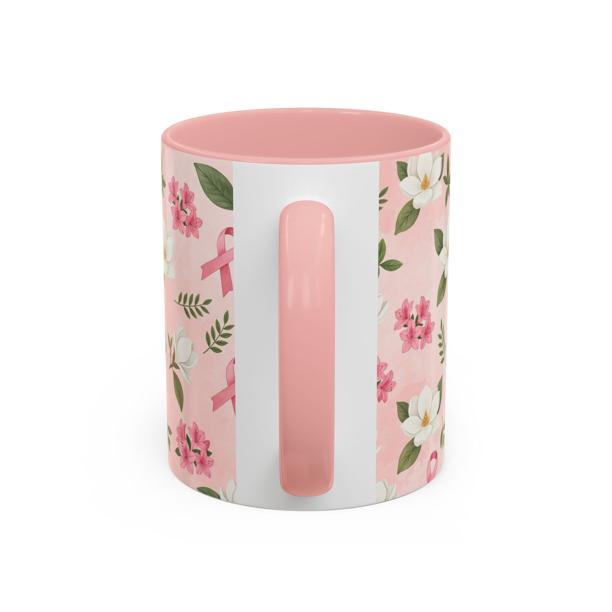 Breast Cancer Awareness Floral Coffee Mug (Pink Ribbon Accent)