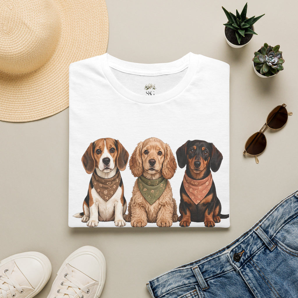Three Cute Dogs T-Shirt | Beagle Cocker Dachshund Illustration