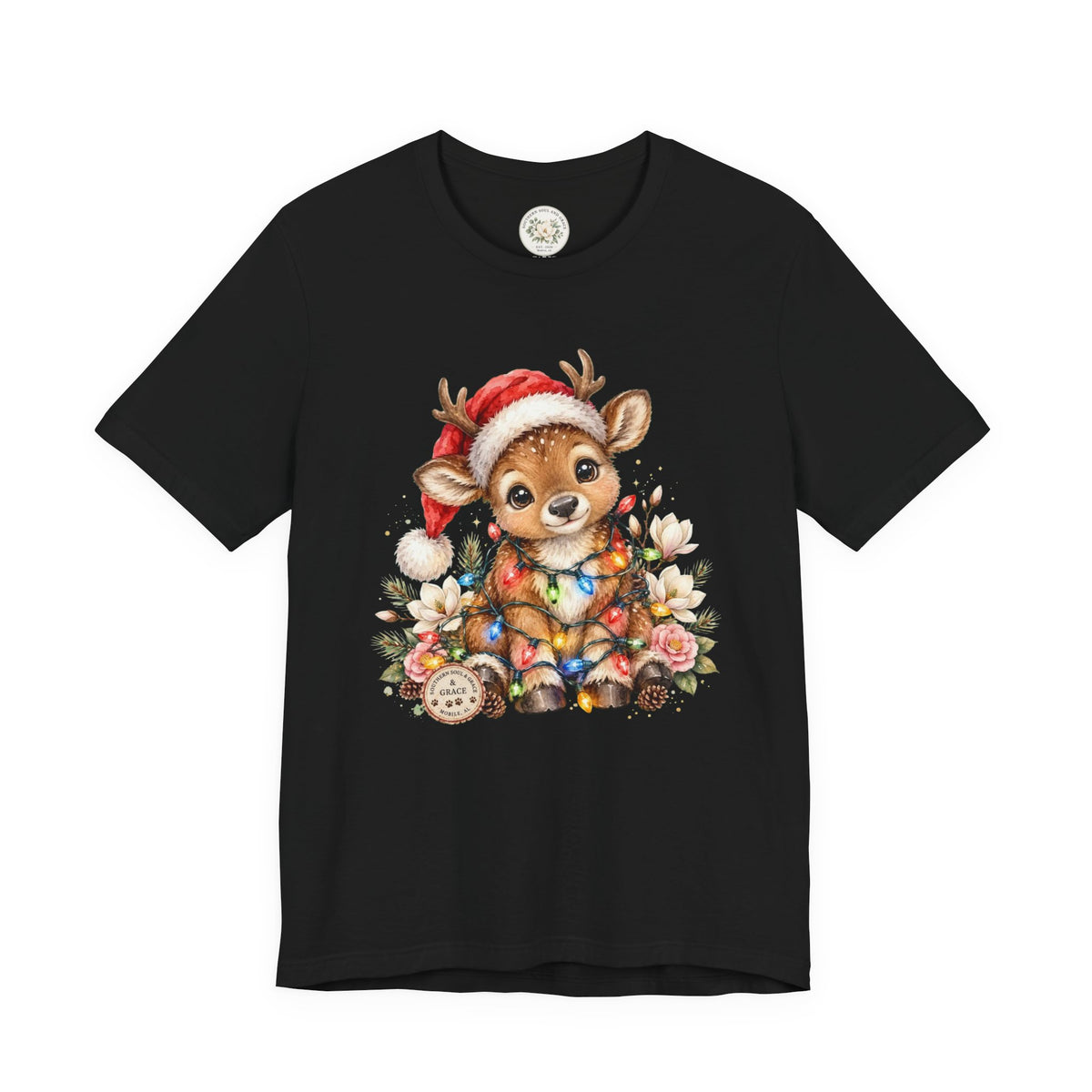 Christmas Reindeer Tee — Cute Baby Reindeer in Santa Hat Holiday T-Shirt