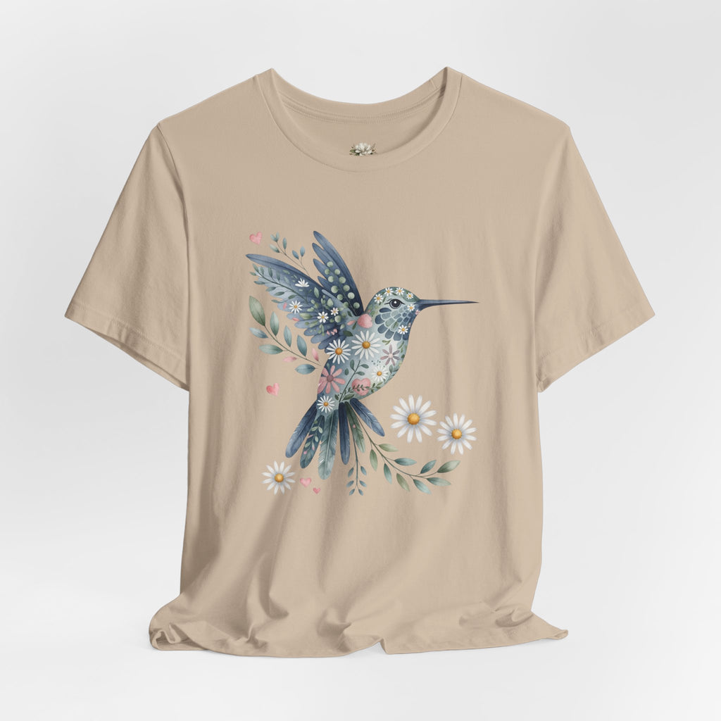 Floral Hummingbird Tee — Watercolor Bird Graphic T-Shirt