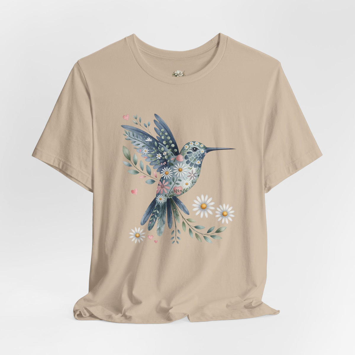 Floral Hummingbird Tee — Watercolor Bird Graphic T-Shirt