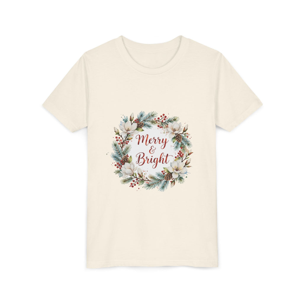 Merry & Bright Kids T-Shirt — Magnolia Wreath Christmas Tee